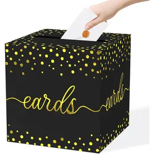 Black Card Box for Party with  Foil Dots, 8.7"  Card Holder and  Box for Wedding,  Shower, Birthday, Graduation, Retirement, Anniversary Decorations