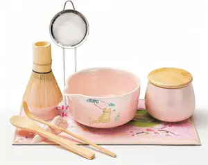 Matcha Whisk Set 9 count Matcha  Set Include Ceramic Matcha Bowl with  Whisk, Matcha Scoop, Sifter, Whisk Holder,Stainless Steel Sieve Cute  Design, Complete  Matcha Kit