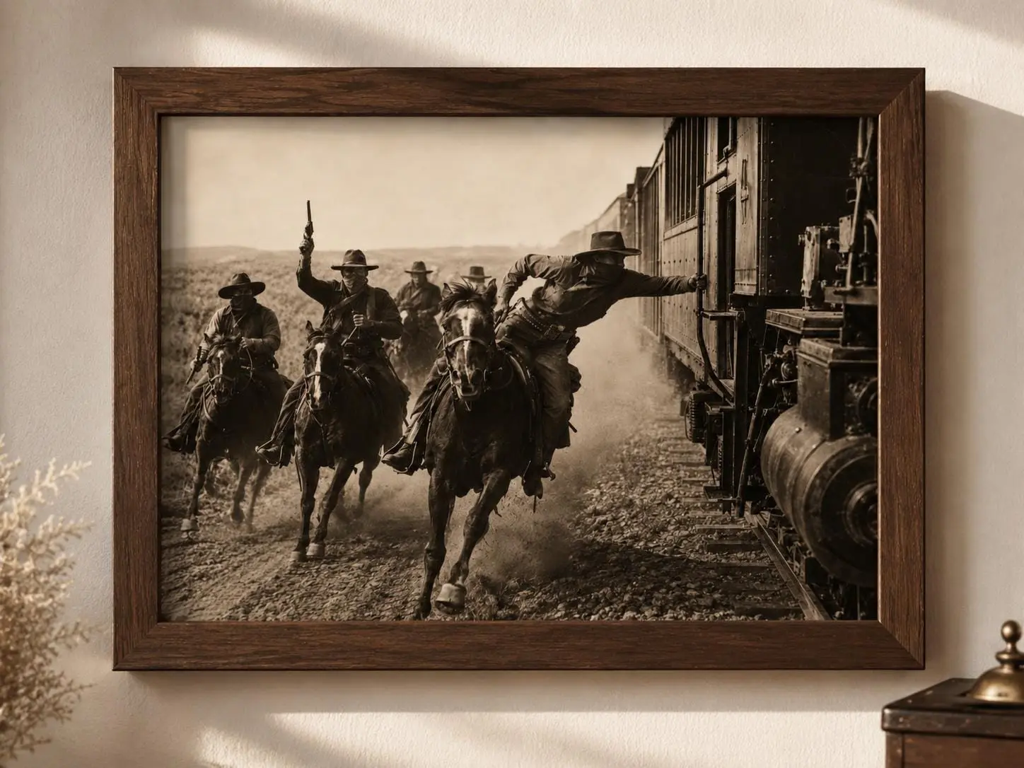 Vintage Cowboy Outlaws | Black and White Western Decorations | Rustic Farmhouse Poster | Train Lovers | Ranch Cabin Lodge Art Print