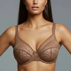 Full Coverage Floral Lace Unlined Plus Size Mesh Cup Comfort Non-padded Underwire Minimizer Bra