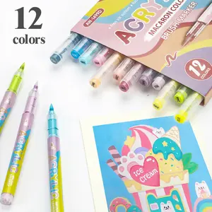 12 Colors Acrylic Markers Macaron Series Soft Pen Tip For Student Kids Gift for Painting Drawing Rock Cup DIY Art Supplies.