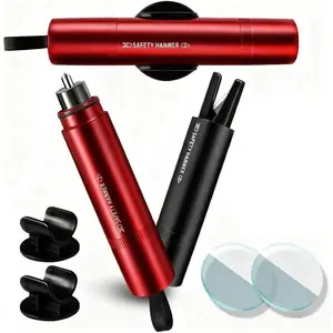 2PCS Safe Hammer Glass Breaker Emergency Escape Tool for Car Windows with Seatbelt Cutter (Red & Black)