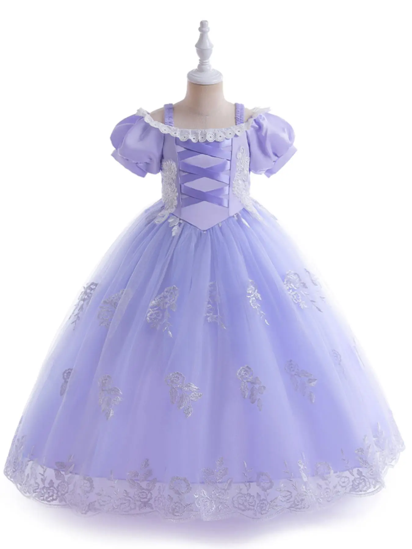 Girl's Gown Dress, Elegant Long Sleeve Tulle Dress for Party, Kids Clothes for All Seasons