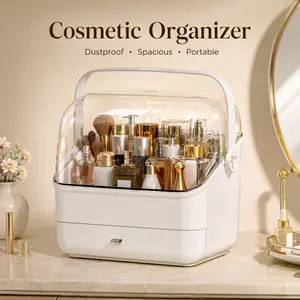 Aesthetic Large Makeup Organizer | Dustproof Skincare Storage Box with Portable Handle