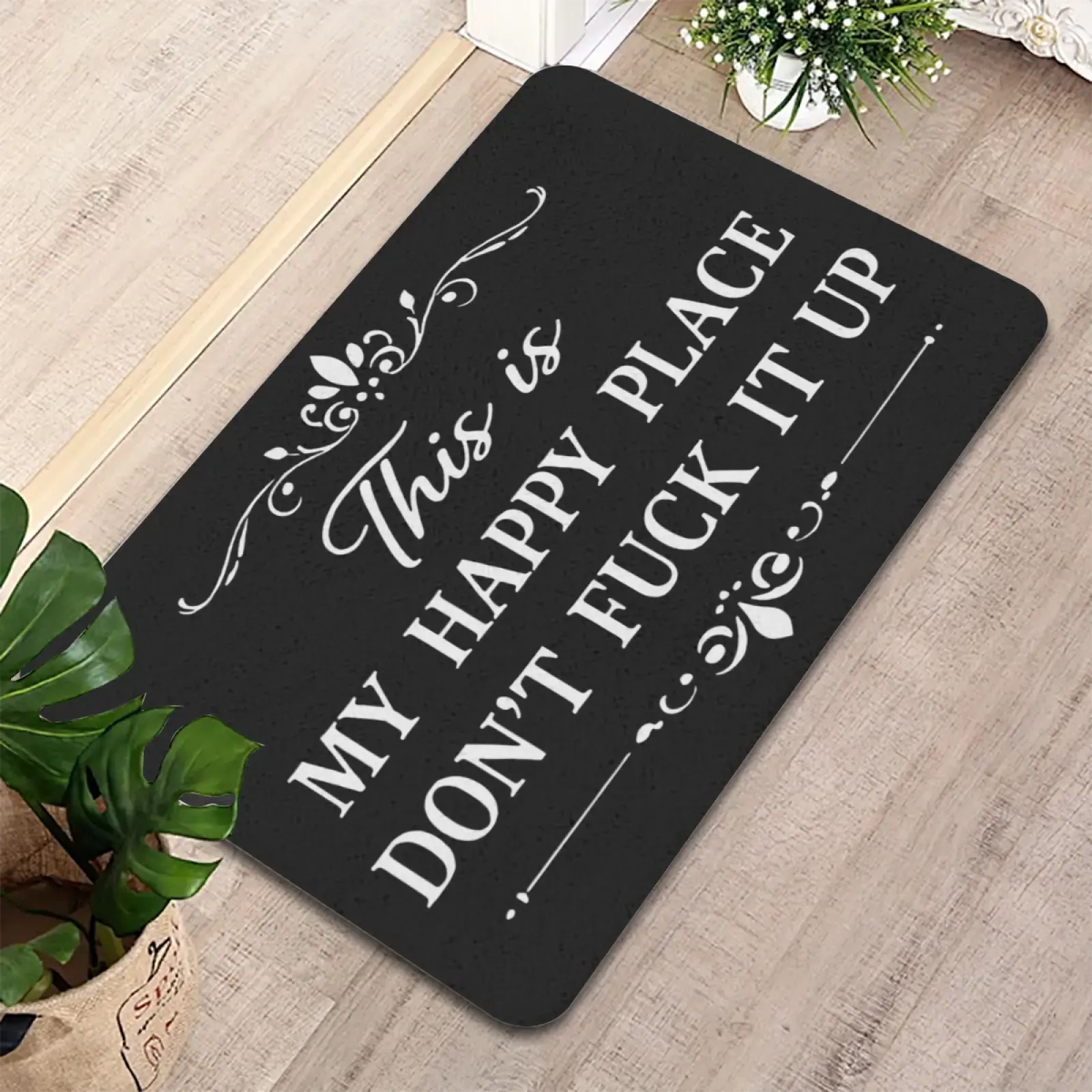 Funny Door Mat Outside Entrance Funny -This is My Happy Place Don't Fxxx It Up Doormat, Sarcastic Welcome Front Door Mat Outside Entrance Non Slip Entry Mat for Entryway Porch Home Decor