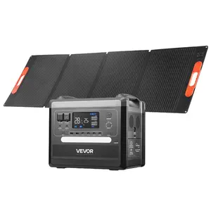 VEVOR Portable Power Station, 2400W Portable Solar Generator with 200W Foldable Solar Panel, 2160Wh Expandable LiFePO4 Battery Backup with 10 Output Ports Adjustable Input Power for Home Camping RV