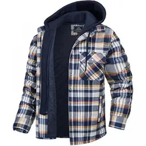 [Best selling] Men's Flannel Plaid Hooded Jackets Full Zip Sherpa Fleece Lined Hoodies Fashion Warm Coat Plaid Long Sleeve Hooded Shirt Jacket jersey hoodie