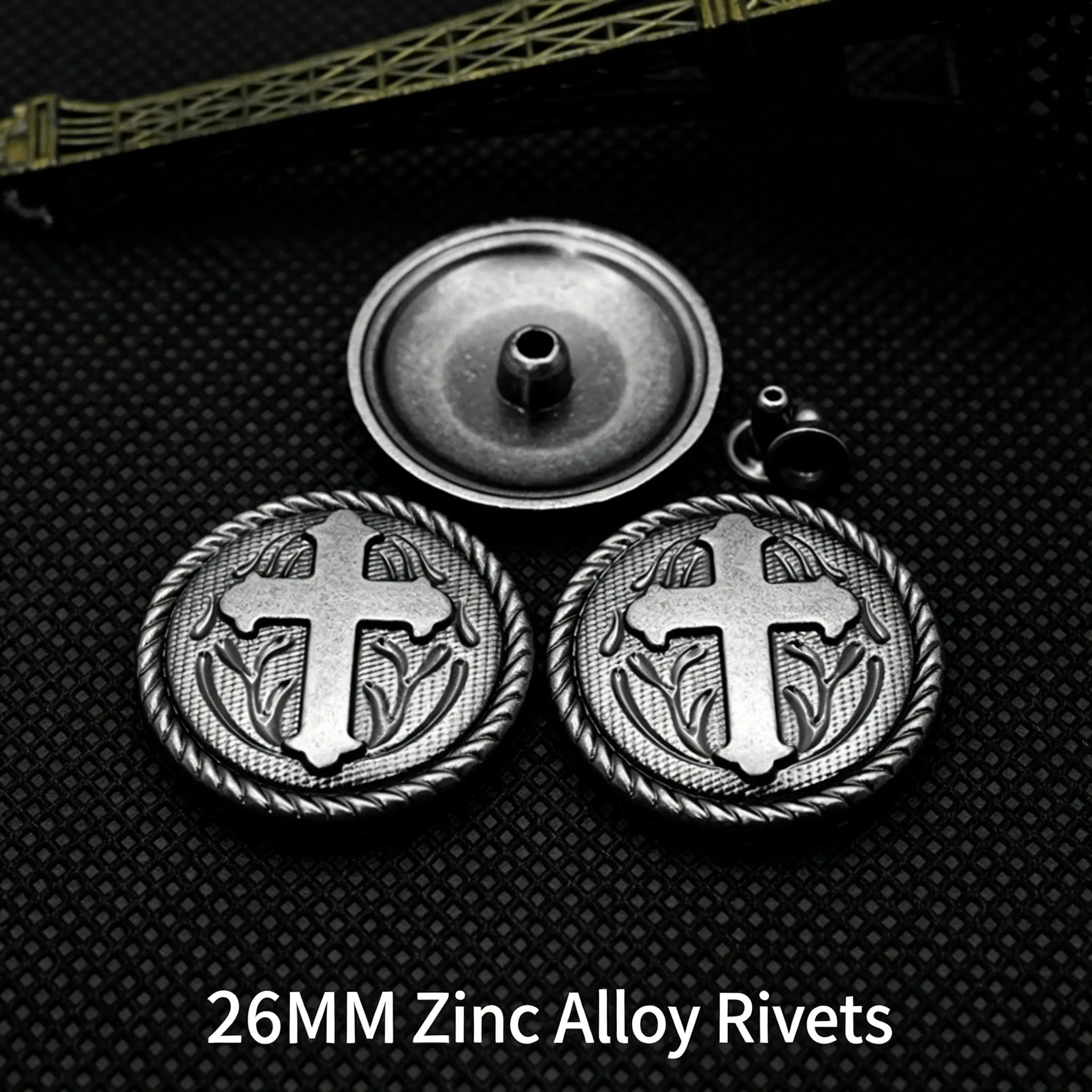 5-Pack Vintage Antique-Silver Cross Totem Rivet Buttons, Retro Hardware Fittings for DIY Bags, Leather Goods