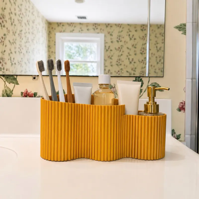 Modern 3D Printed Bathroom & Vanity Organizer – Makeup, Skincare & Countertop Storage Tray