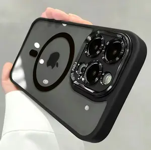 Transparent metal frame soft tpu anti-falmagnetic protective case with wireless chargingcompatible with Magsafe Apple 12 13 14 15 16promax pro plus non-yellow durable mobile phonecase