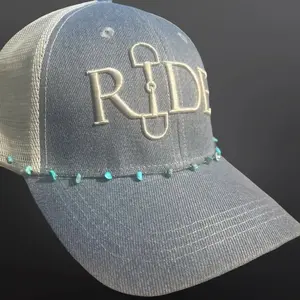 Turquoise Stone Chips Trucker Hat Chain Silver