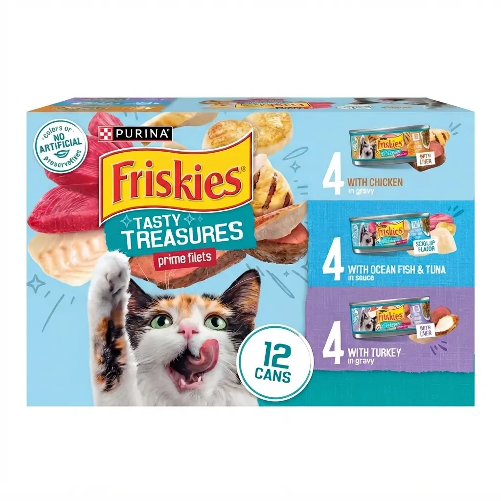 Friskies Gravy Tasty Treasures Prime Filets Wet Cat Food 5.5 oz Cans Savory Gravy Balanced Adult Cat Food Canned