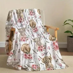 Soft Comfortable Funny Throw Blanket Highland Cow Pattern Blanket,Lightweight,Cool Bedroom Bedding Blankets,Air-Conditioned Room,Warm Nap For Home Office Travel
