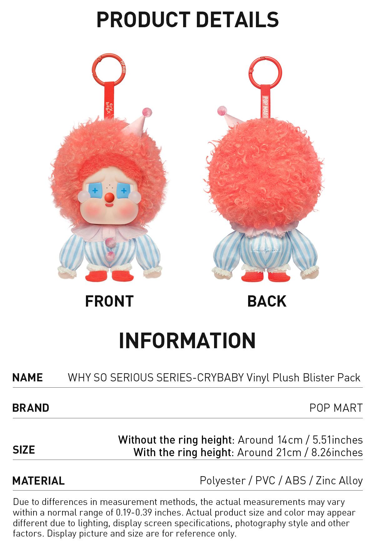 POP MART WHY SO SERIOUS SERIES-CRYBABY Vinyl Plush Blister Pack
