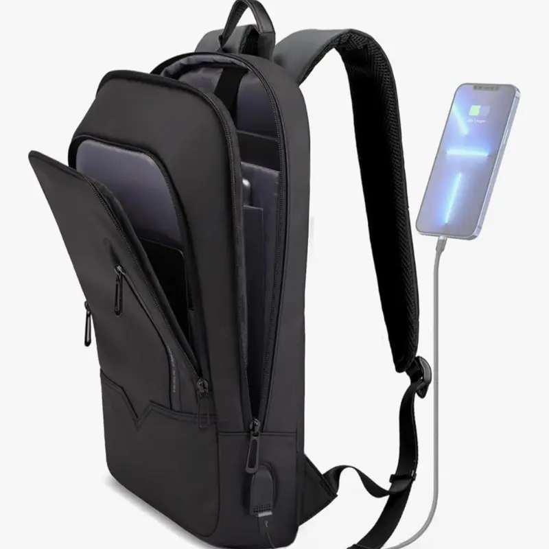 Backpack for Men Business Slim Backpack Anti-Theft with USB Charger Computer Lightweight Anti-theft Travel Backpacks 15.6 inch Water Resistant Laptop Bag for Work Office College-Black