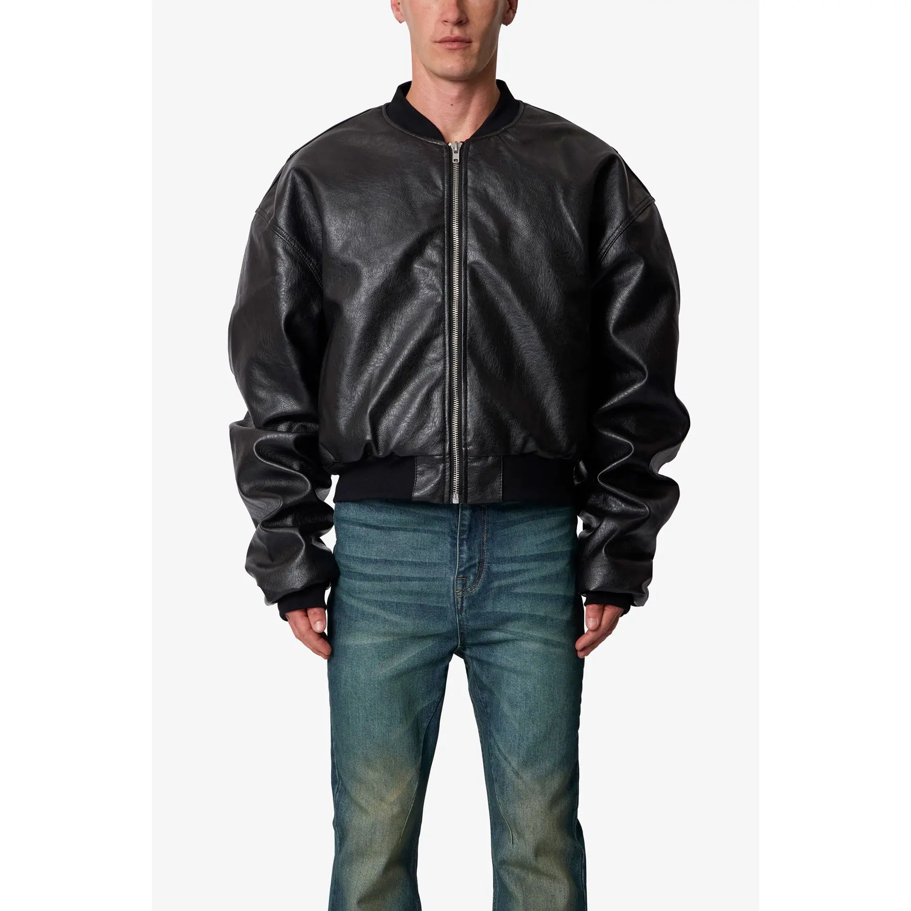 mnml Leather Oversized Bomber Jacket - Black