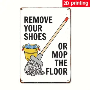 1pc 8*12 in Funny Entryway Wall Art Metal Hanging Sign. House Rules Marker for Shoes Off and No Sneakers Indoors – Ideal Decorative Gift Suitable for Home Entry, Mudroom, Living Rooms