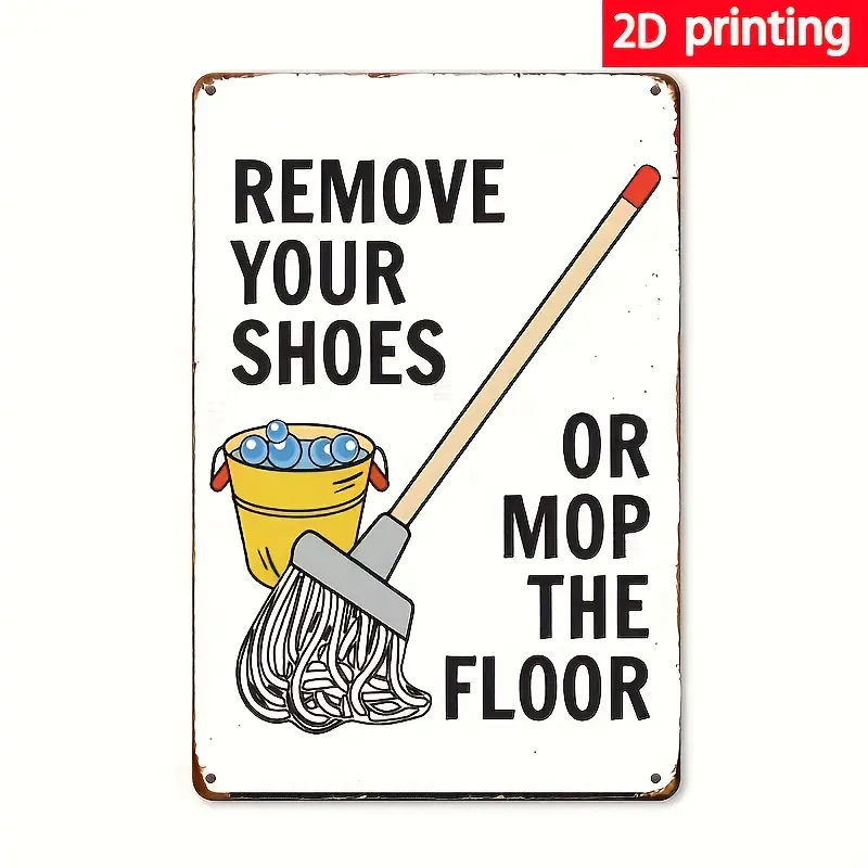 1pc 8x12 in Funny Aluminium Metal Hanging Wall Sign - House Rules Marker for Shoes Off, No Sneakers Indoors - Home Decor Plaque for Entryway, Mudroom - Ideal Gift