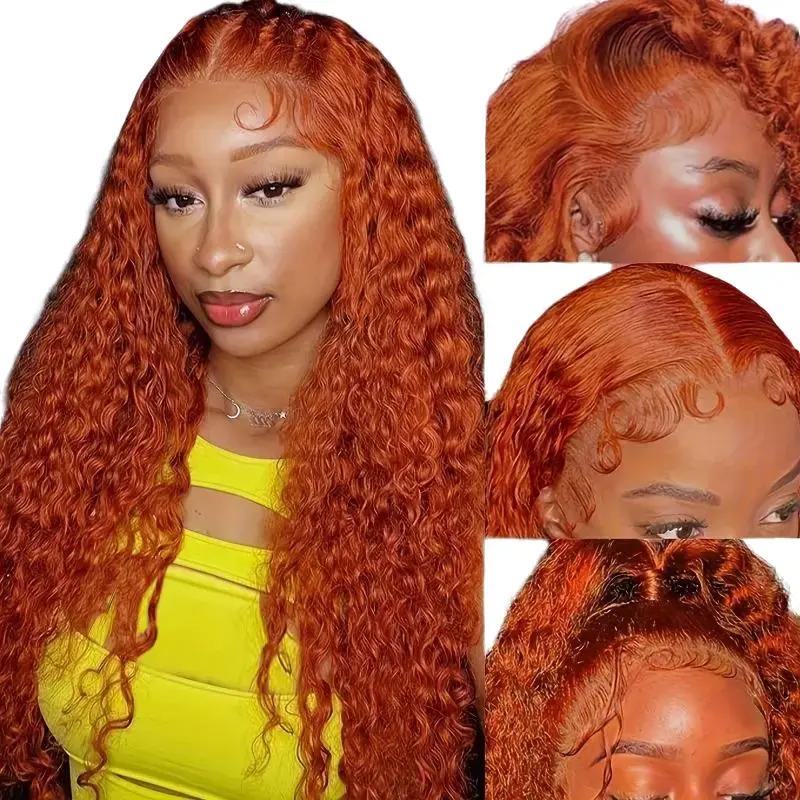 Women's 26 Inch Orange Ginger Deep Wave Glueless 13x4 Lace Front Synthetic Wig for Cosplay, Halloween Party