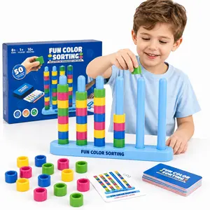 Color Stacking Challenge – STEM Sorting & Stacking Puzzle Toy for Age 6+, Interactive Family Board Game with 1 Tray + 50 Double-Sided Cards + 40 Colored Plastic Rings, Fast-Paced Brain Teaser Game for Boys & Girls