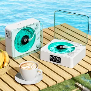 Vinyl Record Player Style White Noise Machine with RGB Ocean Wave Night Light Projector, 4-in-1 Bluetooth Speaker, Digital Alarm Clock, 3 Lighting Modes, Water Ripple Ambient Lamp for Sleep, Relaxation, Home Decor, Gift for Kids and Adults, White