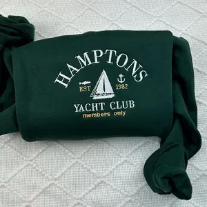 Embroidered Hamptons Sweatshirt, Yacht Club Crewneck, Coastal Embroidered Pullover, Vintage Nautical Sweater, Preppy Summer Gift