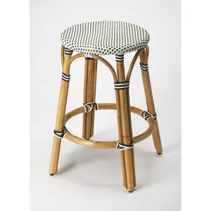 Tobias Rattan Round 24" Counter Stool in White and Black Dot  9371295
