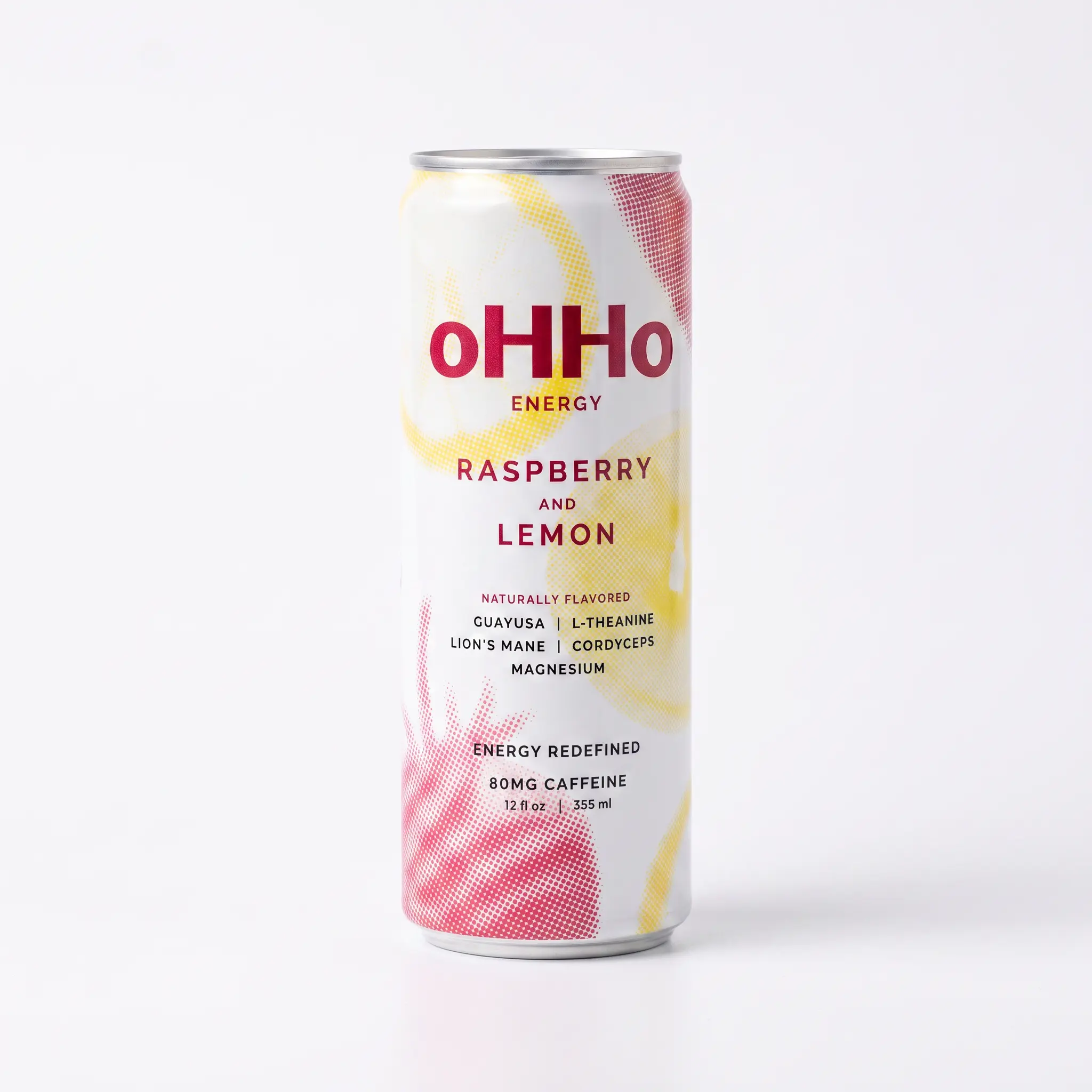 oHHo ENERGY Raspberry & Lemon Sparkling Energy Drink, 80mg Caffeine, 12 fl oz Cans - 4, 12 or 24 Pack