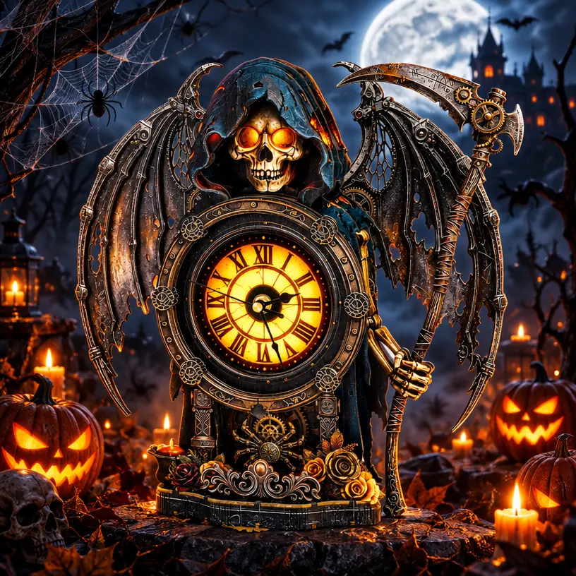 Halloween Gift Dark Gothic Fantasy Grim Reaper 3D Puzzle DIY Wooden Clock Craft Kit with Hourly Chime, DIY Crafts for Puzzle Enthusiasts