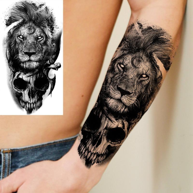 Lion Pattern Tribal Style Temporary Tattoo Sticker,8 Sheets/set Waterproof Arm Tattoo Sticker, Body Decoration for Men & Women