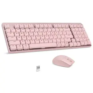 Wireless Mechanical Keyboard & Silent Mouse Combo - 98-Key Compact 96% Low-Profile Keyboard with Red Switches, 2.4GHz Cordless Design for Windows, MacOS, PC & Laptop