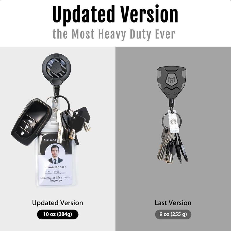 MNGARISTA Upgraded Heavy Duty Retractable Keychain with Belt Clip, 10 OZ Retraction, 31.5" Stainless Steel Cord Key Chain, 3K Carbon Fiber ID Badge Reel Holder with Badge Strap and Key Ring