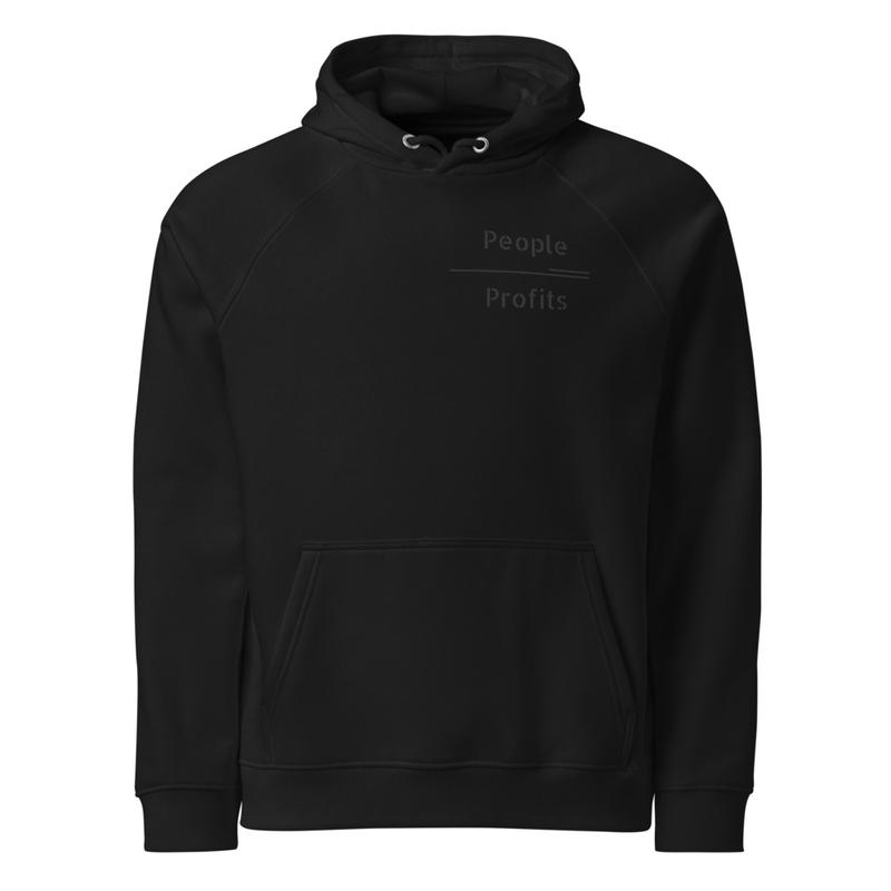 Unisex people over profits eco raglan hoodie (BLACK LOGO)