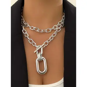 Women's Elegant Geometric Design Chain Necklace, Ot Buckle Alloy Fashion Jewelry for Party, Daily Clothing Decor, Trendy All-match & Exquisite Vintage Jewelry for Birthday Gift