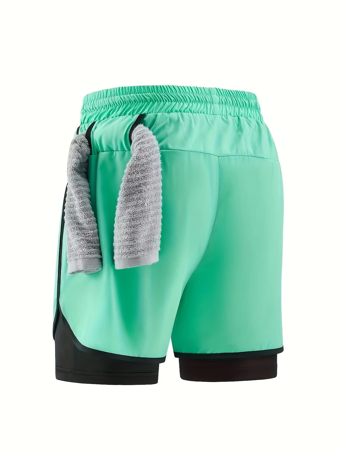 1-pack men’s summer new faux two-piece athletic shorts featuring a drawstring waistband and stretchy lining; cool and breathable—ideal for fitness, running, workouts, and outdoor activities.