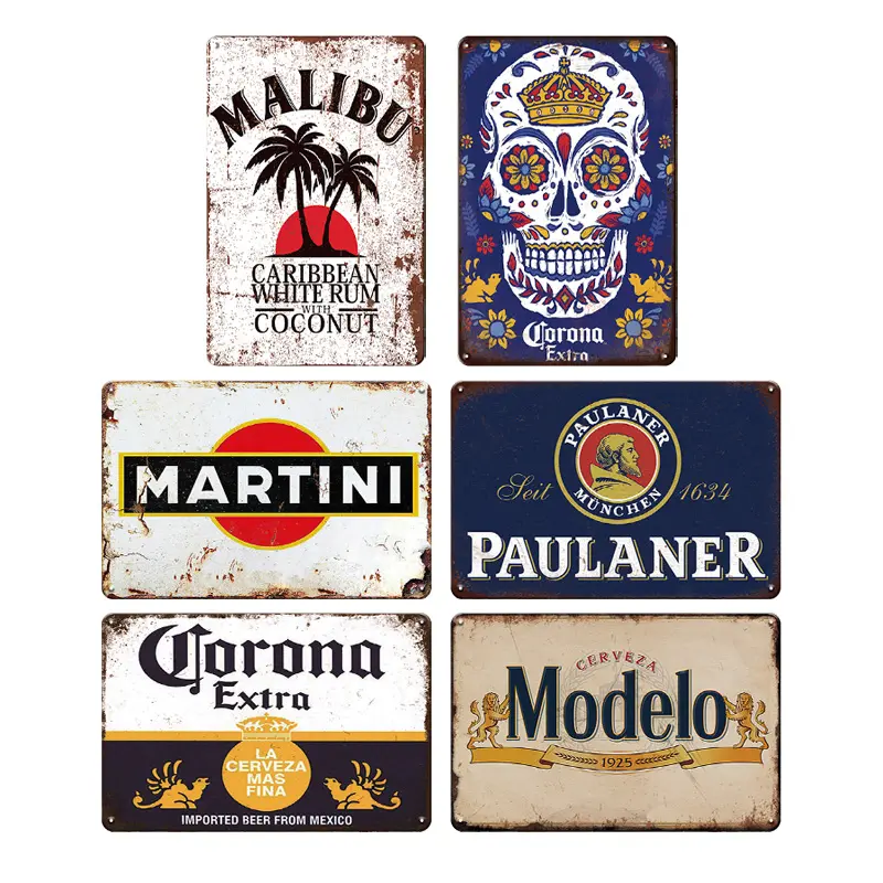 6pcs Traditional Vintage Metal Tin Sign Set - Mancave Wall Art Decor Plaques, Beer Lover Gift, 20x30cm(8x12 inch), Home Supplies for Decorating Garage & Bar