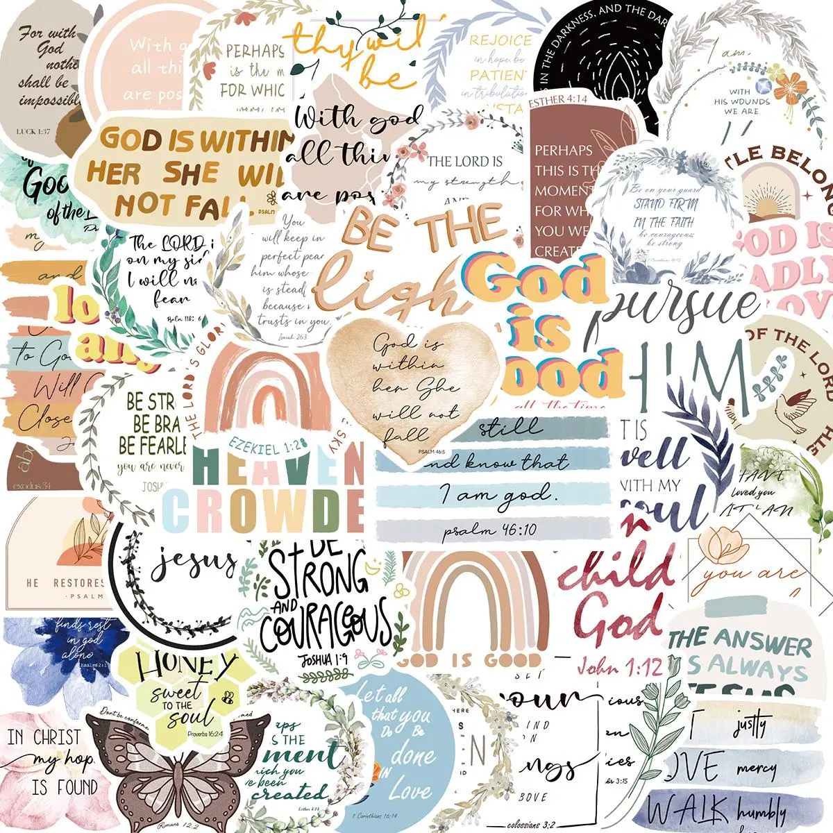 Christian Bible Verse Sticker, 50pcs/set Scripture Inspiring Journaling & Religious Study Decals, Waterproof Self Adhesive Decor Paper, Waterproof Durable Sticker Packs, Adhesive Stickers