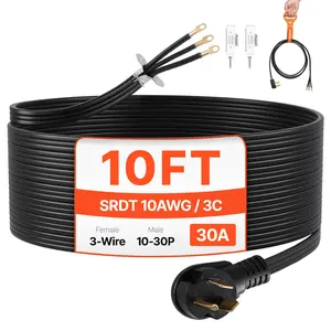 VEVOR 10 ft 3-Prong Dryer Power Cord, NEMA 10-30P Appliance Cord with Eyelet Connectors, 125V/250V 30A SDRT 10AWG/3C Heavy Wire Pure Copper Cable, PVC Cable Tie Included, Ideal for Indoor Use