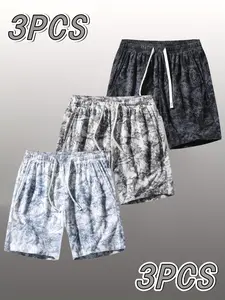 3-pack new summer corduroy shorts featuring a stylish tie-dye pattern; lightweight and breathable with a comfortable drawstring waist—ideal for sports and beachwear.