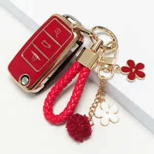 for Volkswagen Key Protection Cover with Keychain, Car Key Accessory, Car Key Protector, Soft Durable Tpu Material, 360 Degree Protection for Jetta Golf Polo Mk6 Passat Tiguan Beetle