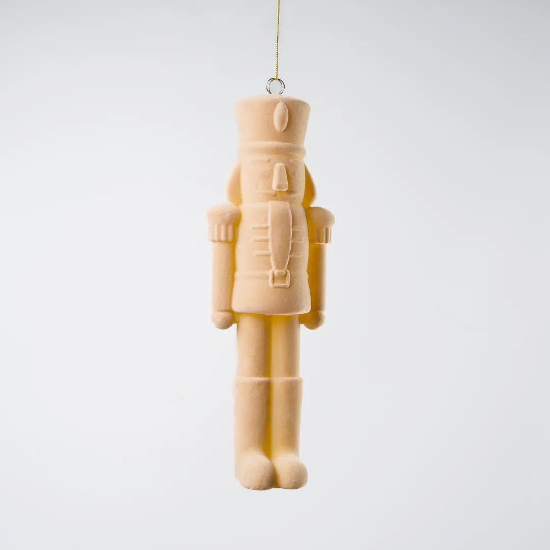 Beige Flocked Nutcracker Ornament 12-Inch
