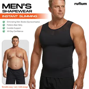 【ruflum】Men Compression Shapewear Tank Top Seamless Undershirts Bionic Targeted Tummy Support Eliminate Man Boobs X-Shape Back Stretch Posture Correction Breathable Mesh Fabric Basic Menswear for Special Events Business Dating Sports Gym, Holiday Gift