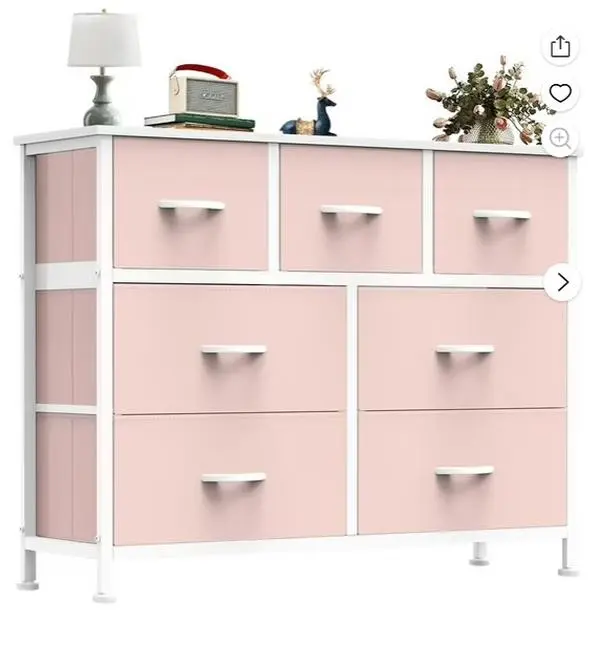 Chest of Drawers with 7 Fabric Drawers, Drawer Cabinet, Organization Furniture for Kitchen, Office, Hallway, Pink