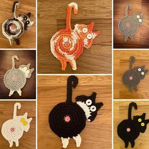 Quirky Gift Cute Cat Butt Coasters Knitted Heat-Resistant Mug Coaster Easy To Clean Non-Slip Cute Cat Coasters Home Decor