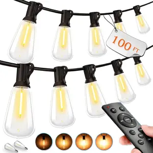 Outdoor String LED Patio Lights - 100Ft 30M Outside Waterproof Light with Remote Dimmable Shatterproof Bulb Connectable Hanging  Electric Lighting for Backyard Yard Gazebo Porch Party halloween decor diwali decoration solar outdoor lights photo booth
