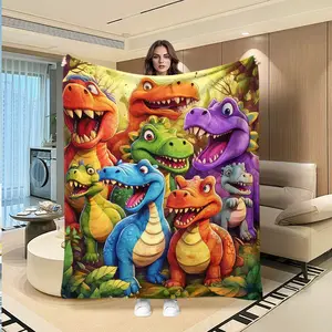 Dream Cloud Stitch Blanket, Creative Digital Print Flannel Throw, Thanksgiving Valentine Christmas Gift, Holiday Decorative Sofa Bed Cover, Dinosaurs