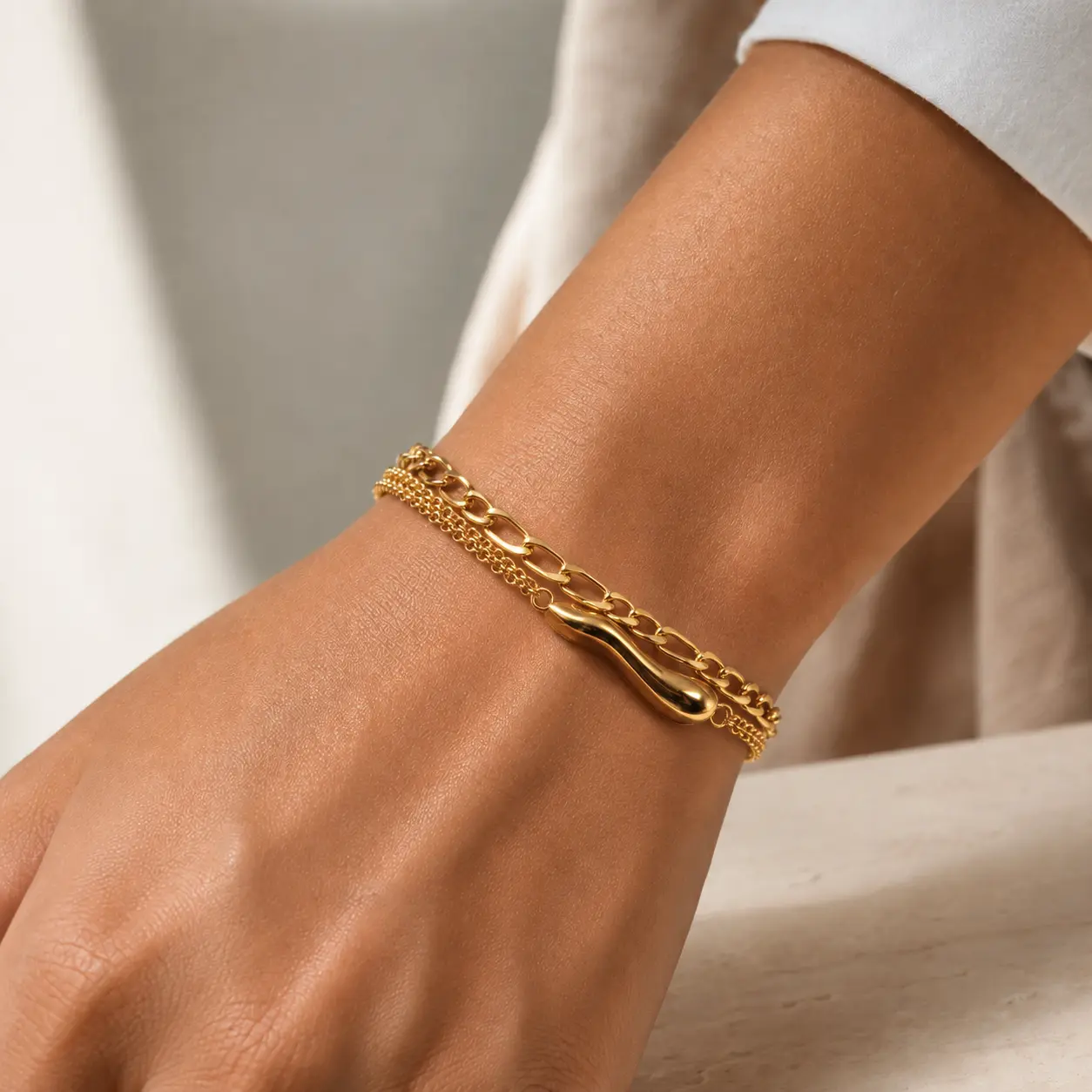 18K gold-plated stainless steel, double-chain design, jewelry gift.