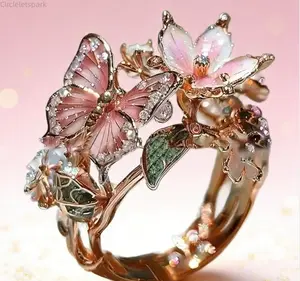 Europe and the United States Hot-Selling New Color Drip Ring Butterfly Finger Fashion Open Ring Boutique Flower Decorative Engagement Ring SpringStatements