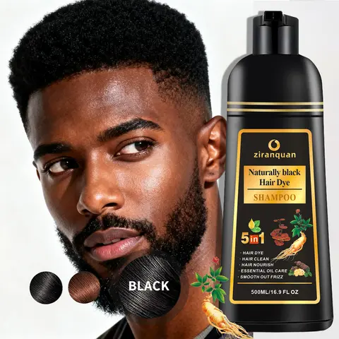 Men's 500ml Semi-Permanent Hair & Beard Dye - Black, No-Mix Easy Application, Ammonia-Free, 10-Min At-Home Dye, 100% Gray Coverage, Color Depositing, Frizz Control, Safe for Chemically Treated Hair, Haircare, 24-Month Shelf Life