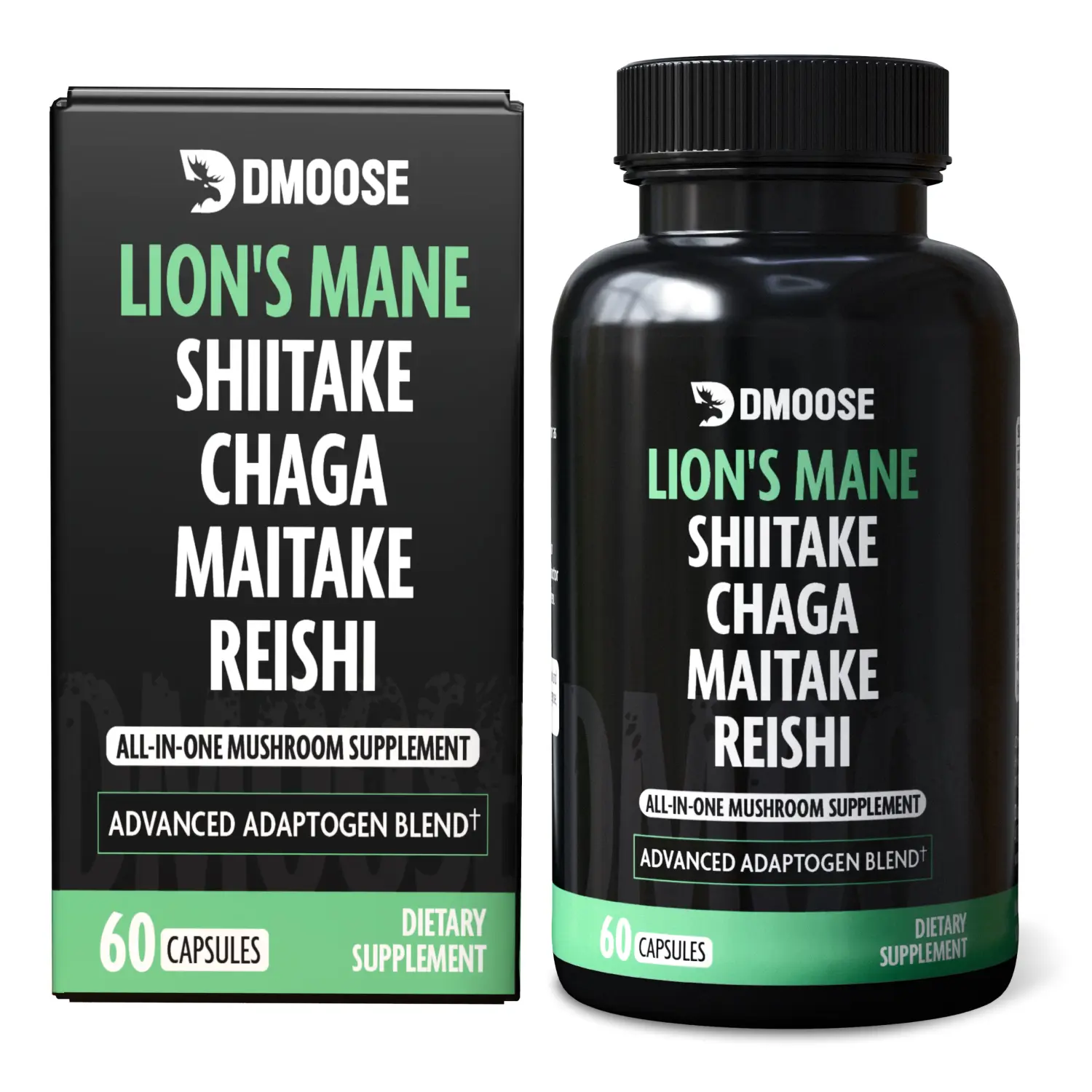 DMoose Fitness Organic 5-in-1 Lion's Mane Mushroom Complex 5500mg Natural Dietary Supplement - Lion's Mane, Chaga, Maitake, Shiitake, Reishi Extract Capsules for Nutritional Support, Healthcare